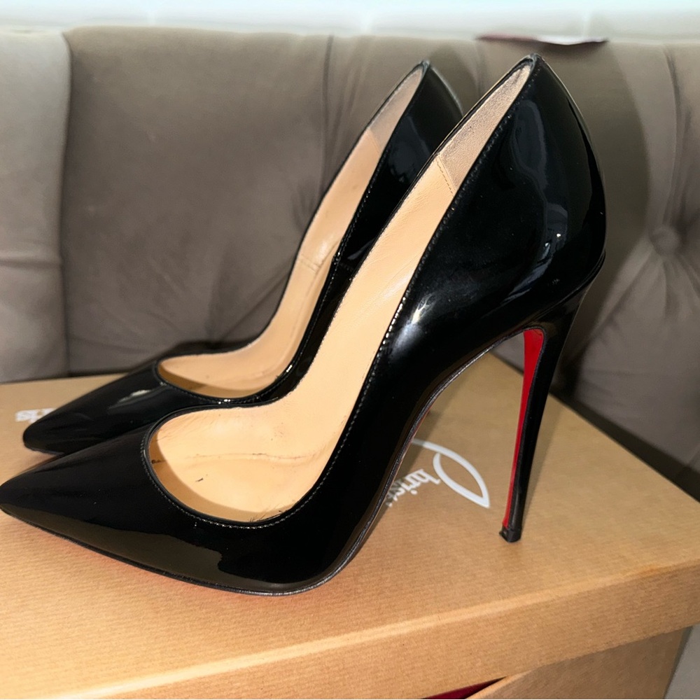 Size 5 Black Louboutin Patent Leather Kate Pumps